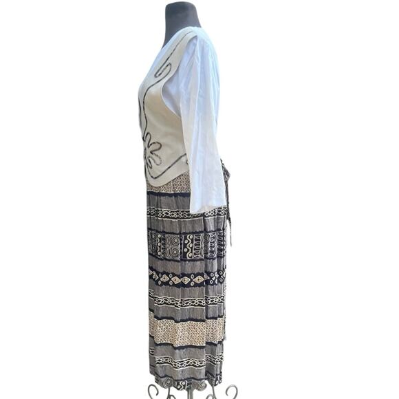 Vtg 90s Cottagecore Embroidered Vest Crinkled Skirt Maxi Dress 16 Artsy Boho - Picture 4 of 8